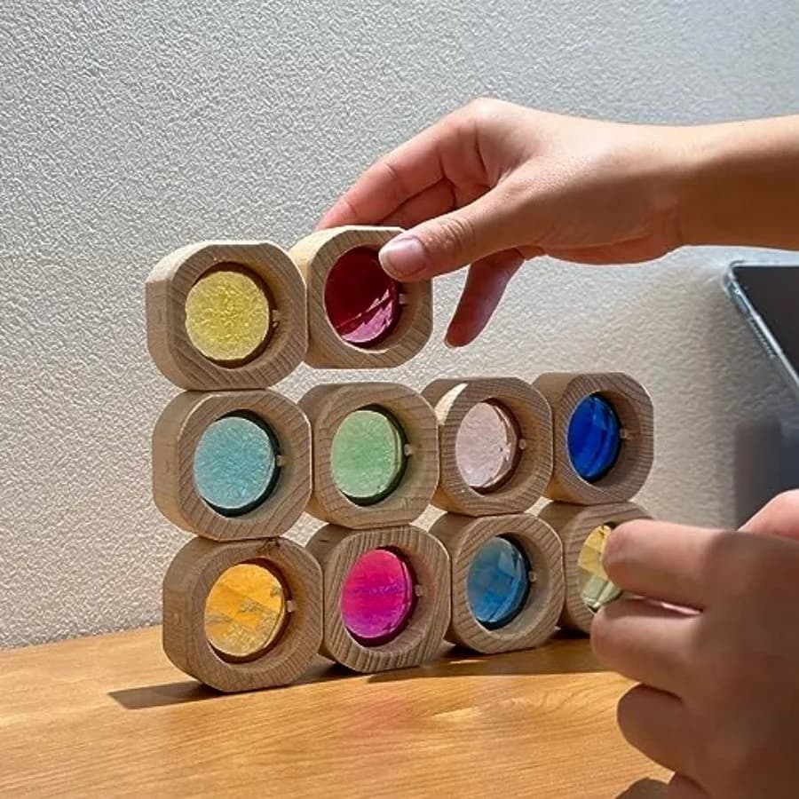 20 Pezzi Blocchi in Legno a Forma di Gemma, Giocattoli Impilabili, Blocchi Acrilici Colorati con Finestre, Cubi da Costruzione in Acrilico Cristallo Arcobaleno, Educativi Sensoriali