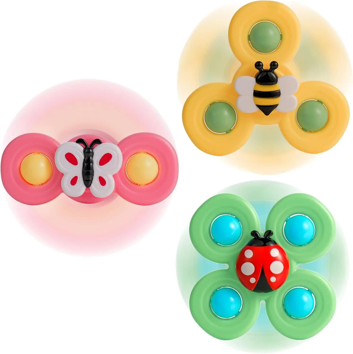 Set di 3 Giocattoli Girevoli con Ventosa, Giochi Sensoriali da Bagno per Viaggi in Auto e Aereo, Regalo di Compleanno per Bambini da 1 a 3 Anni