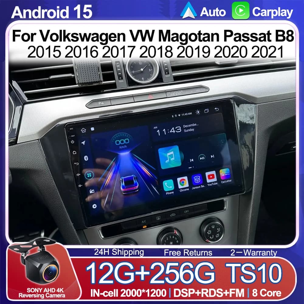Android 15 10 "Per Volkswagen VW Magotan Passat B8 2015 2016 2017 2018 2019 2020 2021 QLED 2K Schermo Car Audio 2din Lettore DVD