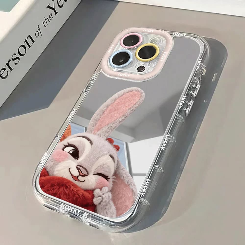 Custodia per telefono a specchio Lovely Judy Rabbit per iPhone 17 Air, 17, 14, 11, 12, 13, 15, 16 Pro Max, 15 Pro, 7, 8 Plus, XR, XS, 14, 16 Pro - Cover in silicone