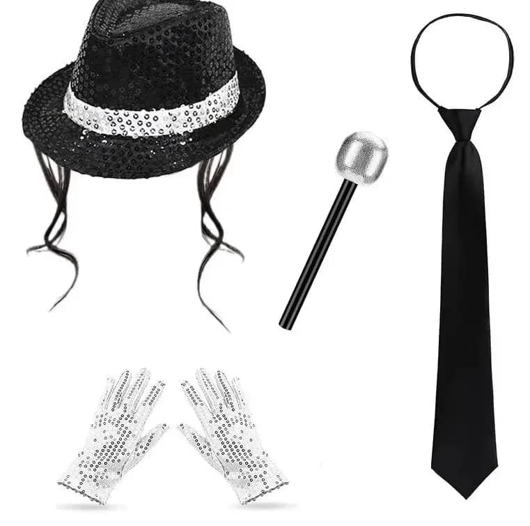 70 80s Superstars Michael Jackson Cosplay Prop MJ Hat with Wig Glove Glasses Set Fans Performance Costume Birthday Dance Gifts