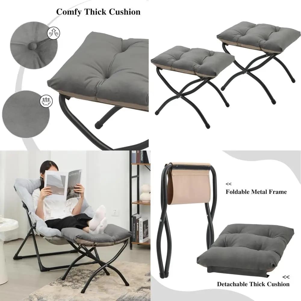 Coppia di Pouf Pieghevoli Grigio Scuro da 15 Pollici per Soggiorno e Camera da Letto, Poggiapiedi Richiudibili con Sedute Imbottite