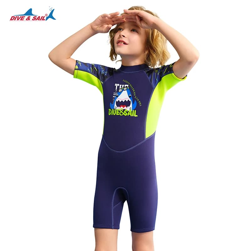 Muta Corta per Bambini e Bambine 2.5mm in Neoprene Termico con Zip Posteriore per Nuoto, Snorkeling, Surf e Immersioni