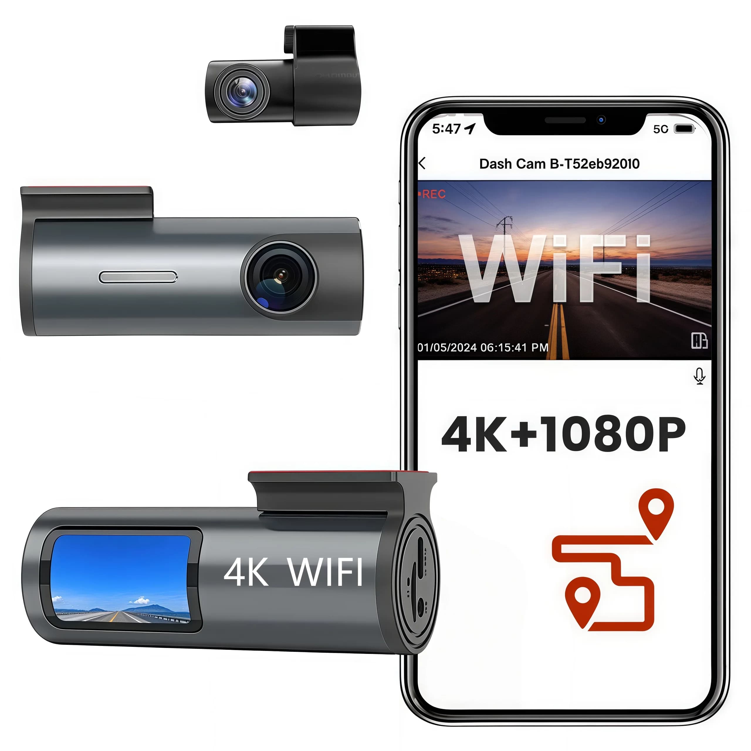 4K 2160P1.47 inch Dash Cam Dual Lens Ultra HD Real Car DVR Camera WIFI GPS Rear View Night vision WDR Video recorder 24 hours parking