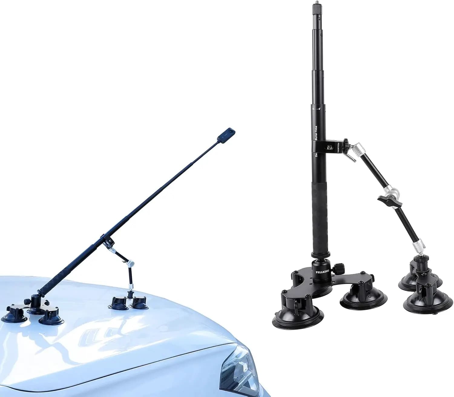 4 in 1 car mounting kit with suction cup and 114 cm selfie stick for action camera, compatible with GoPro and Insta360 models