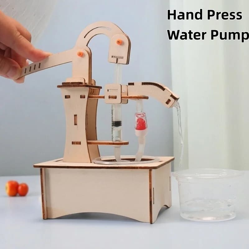 Wooden DIY Hand Pump Well Model STEM Educational Science Experiment Assembly Kit Physics Learning Desktop Decor and Gifts