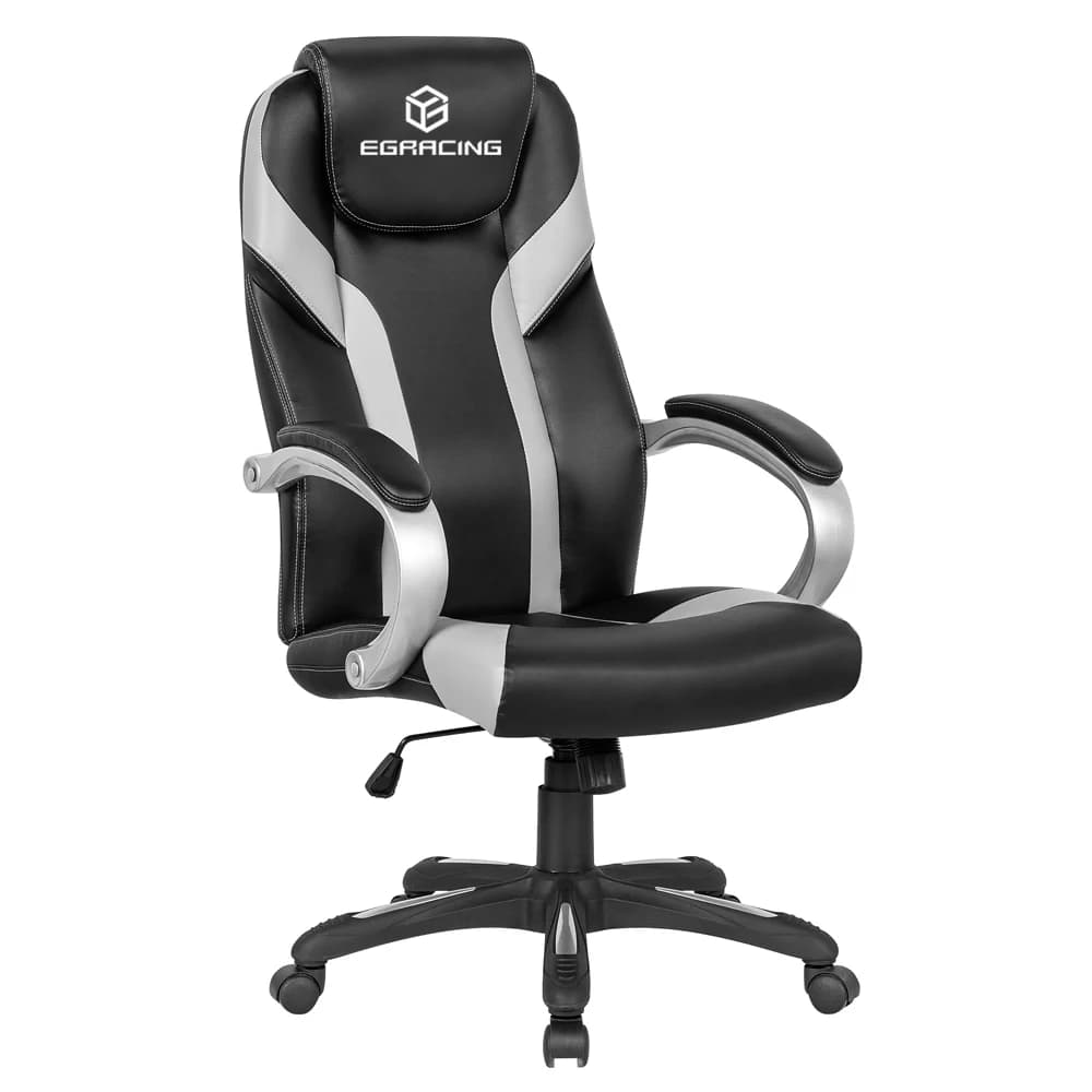 Sedia da ufficio in pelle all'ingrosso, sedia da computer argento e nera, sedia da gaming economica