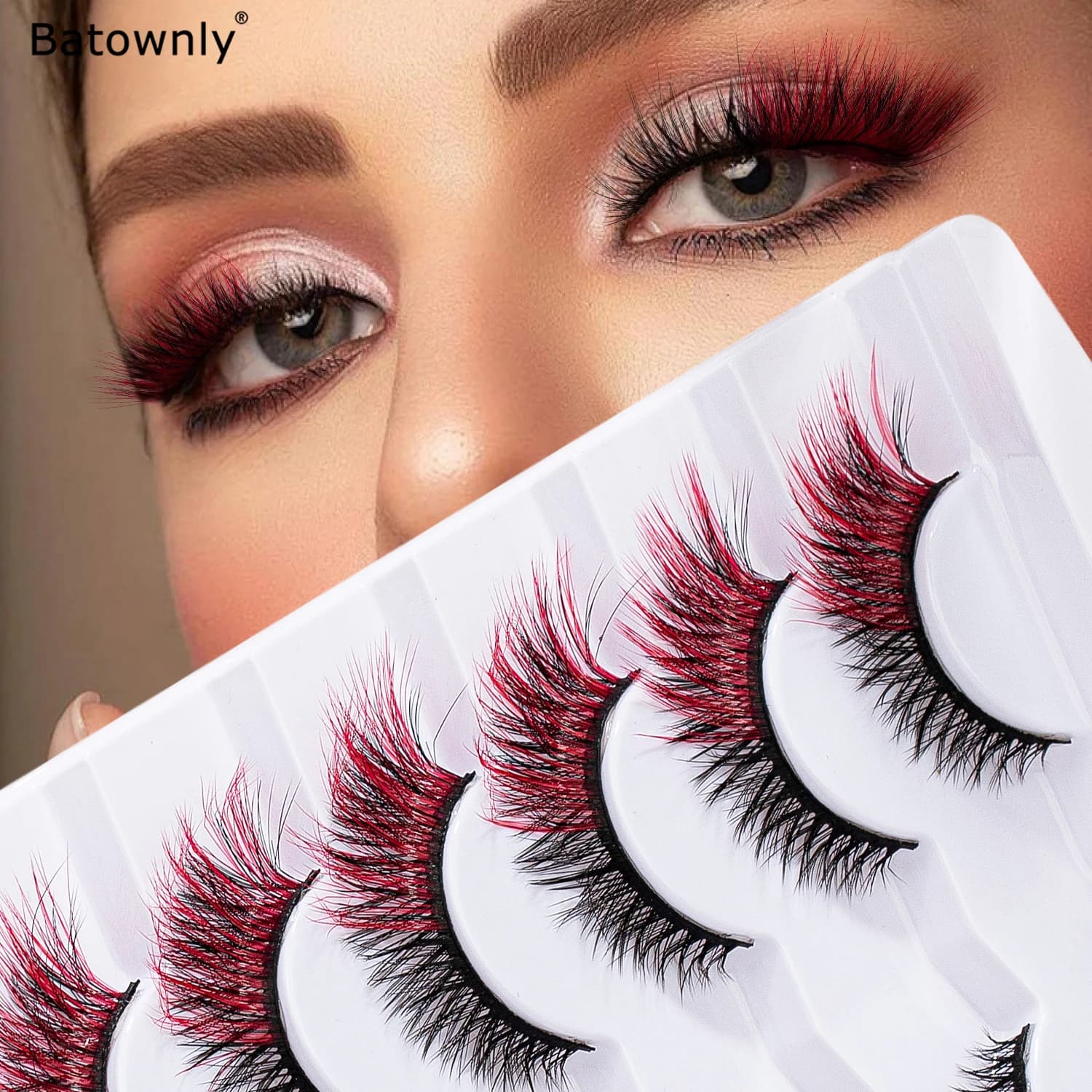 7 pairs of mixed red eyelets with 12 mm stretched cross-colored lashes, a must for Christmas/Halloween