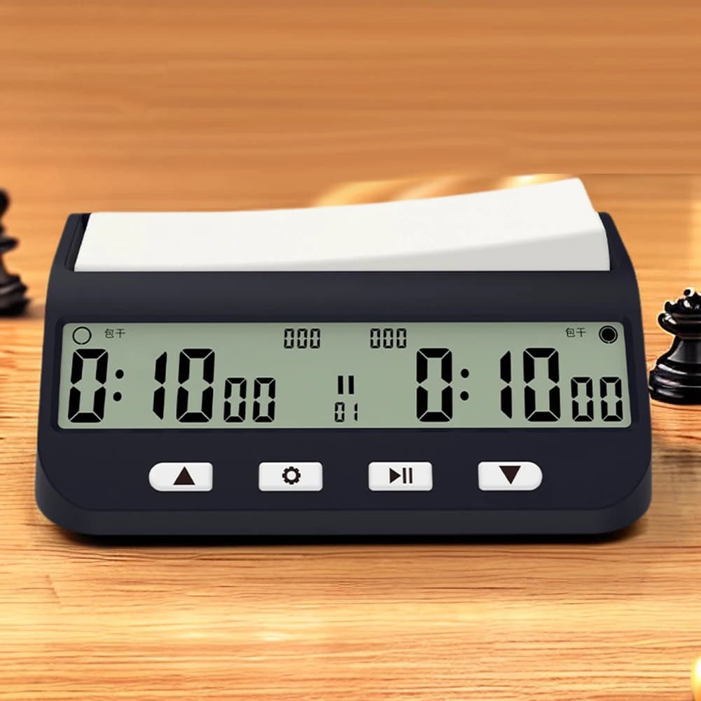 Orologio da scacchi nero, timer per scacchi e go, design leggero, funzionamento a batteria, schermo grande e chiaro