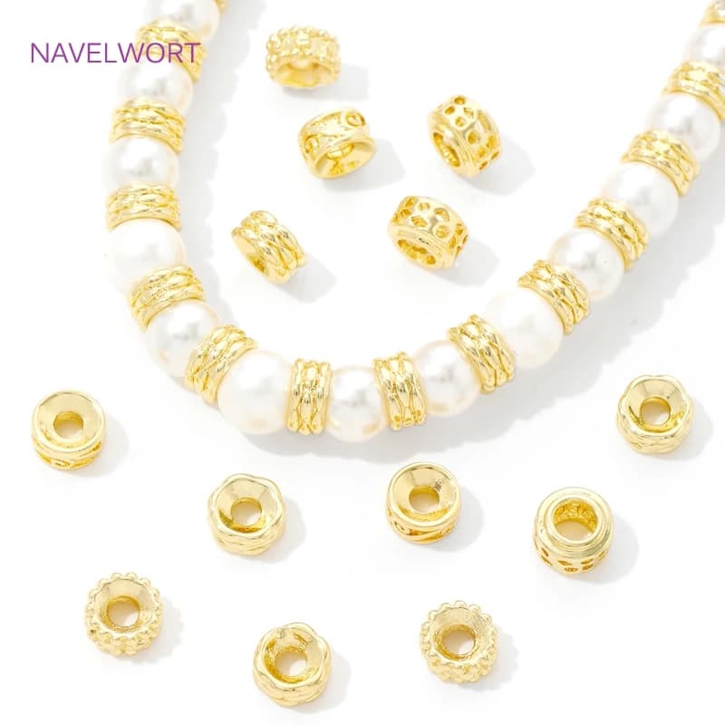 Perline distanziatrici rotonde placcate oro 18 carati, separatori per perline, perline in ottone per la creazione di braccialetti, accessori fai da te per la creazione di gioielli con perline.