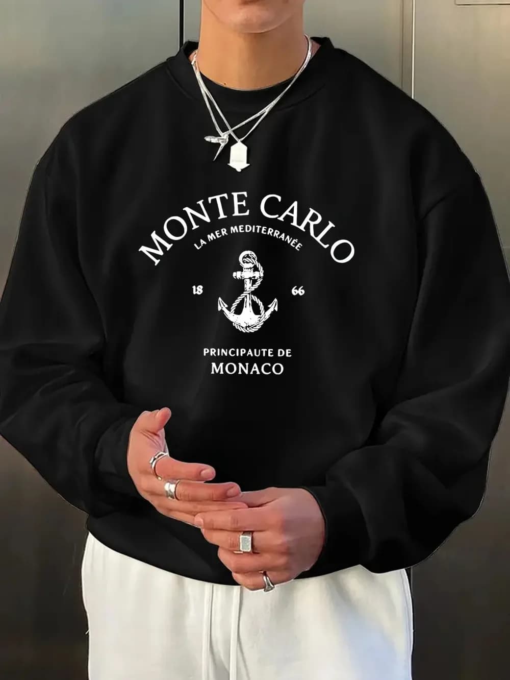 Vendita calda da uomo autunno design barca ancoraggio lettera stampa micro elastico comodo pullover a maniche lunghe outdoor urbano casual a