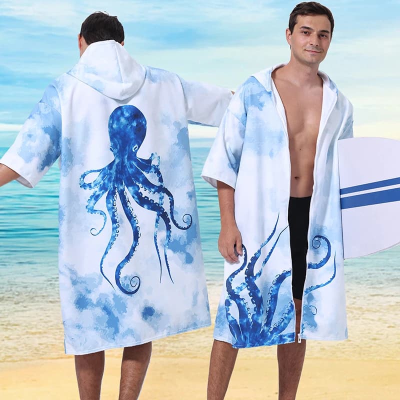Printed Hooded Beach Towel For Women Men Quick Dry Swimming Pool Poncho Bath Towel With Cloak Bathrobe Swimming Towels