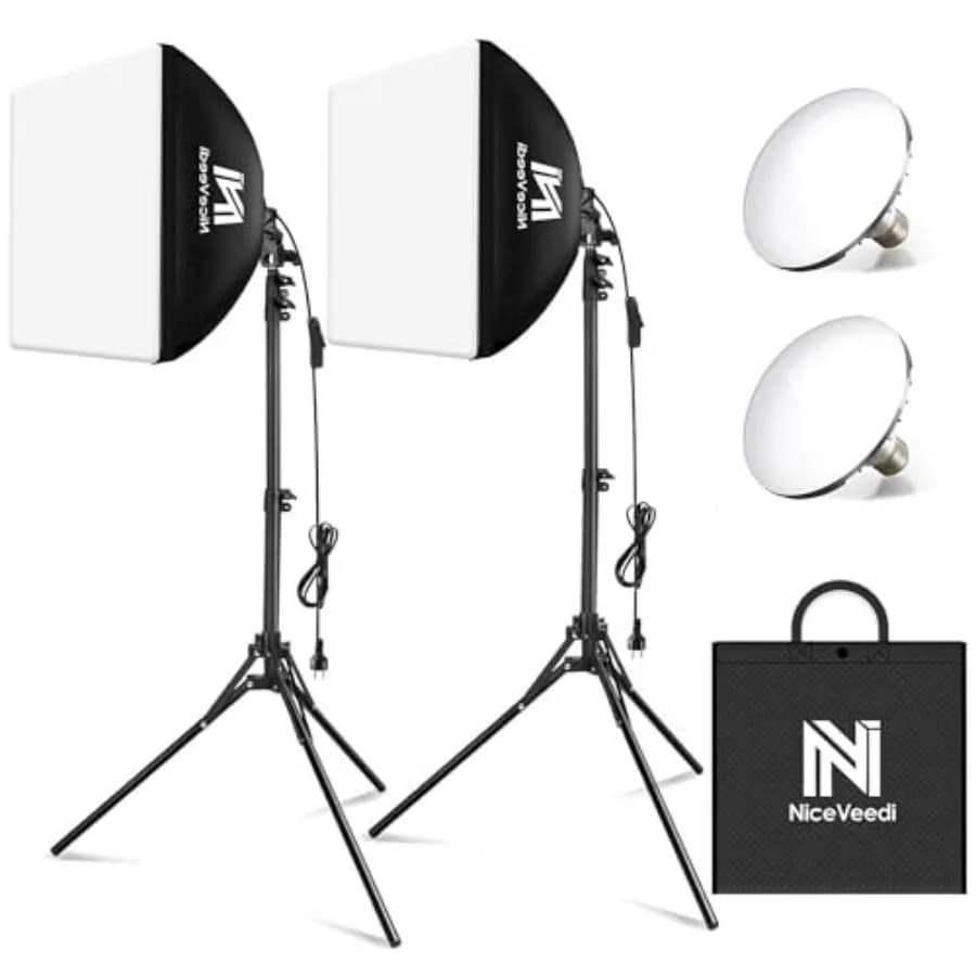 Kit di illuminazione softbox 2 pezzi, softbox da 16'' x 16'' con treppiede da 63'' e LED equivalente a 5400K 450W