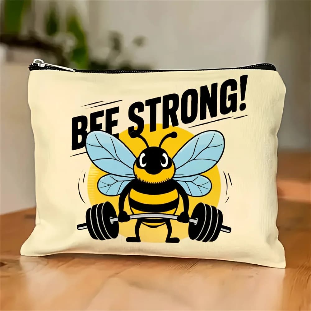 A nice weight lifting makeup bag with bee: multifunctional zipper case, bag to store jewelry, small bag with perfect travel zipper.