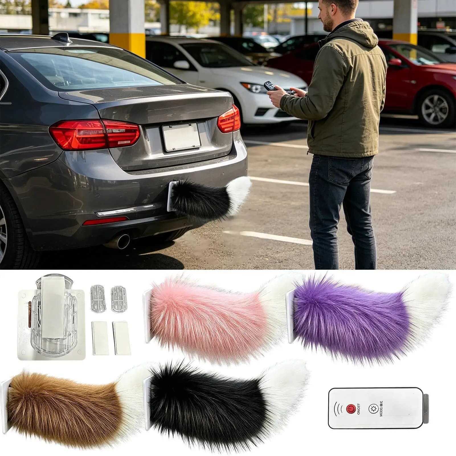 Remote Control Electric Wagging Fox Tail for Scooter Plush Faux Car Rear Decoration Moving Animal Tail Accessory