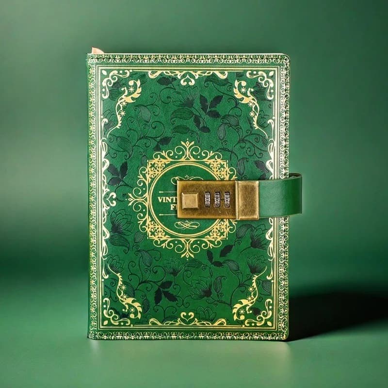 Premium Leather Bound Password Protected Notebook Journal Travel Souvenir Gift Box with Lock Creative Key Holder