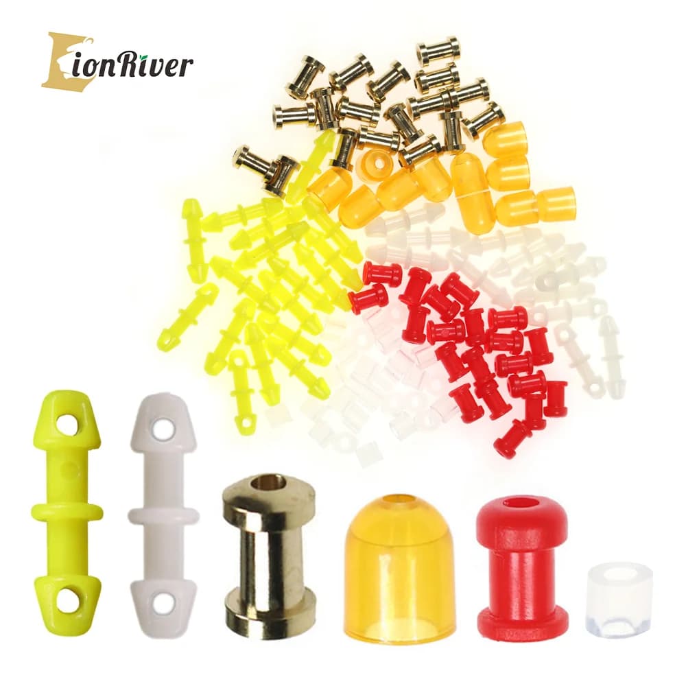 LIONRIVER 500 pezzi di parti di scorrimento in rame di plastica gonne a scatto e fascette in gomma fisse per attrezzature per la pesca in acqua dolce e salata