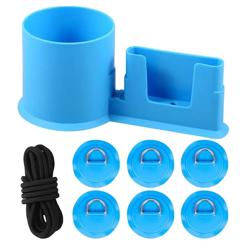 ABHS-2-In-1 Paddle Board Cup Holder With 6 Pcs D-Rings, Kayak Stretch Shock Cords Rope, Surfboard Drink Accessories