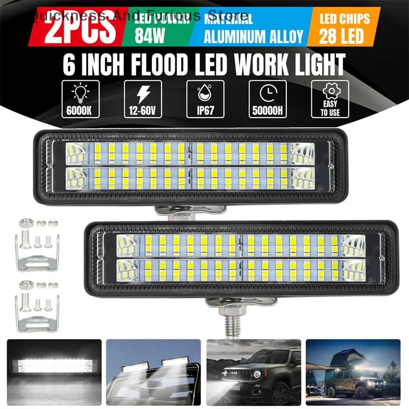 2 pezzi 28LED 84W striscia luminosa da lavoro 12-24V proiettore guida fendinebbia luce da lavoro a LED fuoristrada, Ford Toyota SUV 4WD fascio DRL luce in alluminio