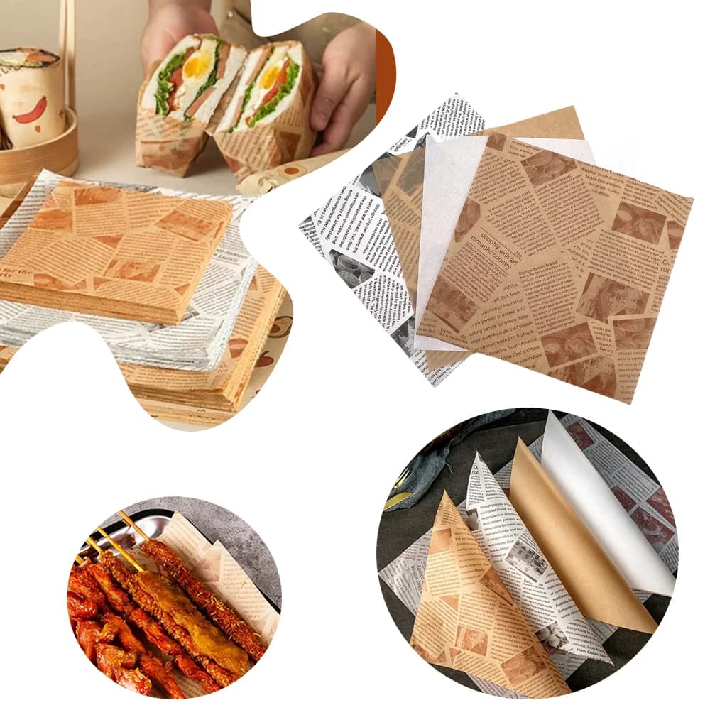 50 pezzi di carta cerata a prova di olio per l'imballaggio di panini, hamburger, pane, cibo fritto, friggitrice, cottura ad aria, piastra di carta, tappetino, accessori