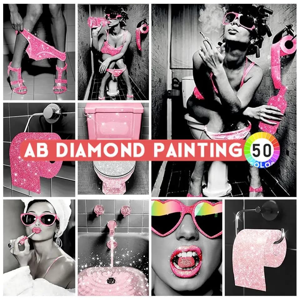 Diamond Mosaic Toilet Pink Shine AB DIY 5D Diamond Painting Modern Women Cross Stitch Kits Rhinestone Pictures Bathroom Decor