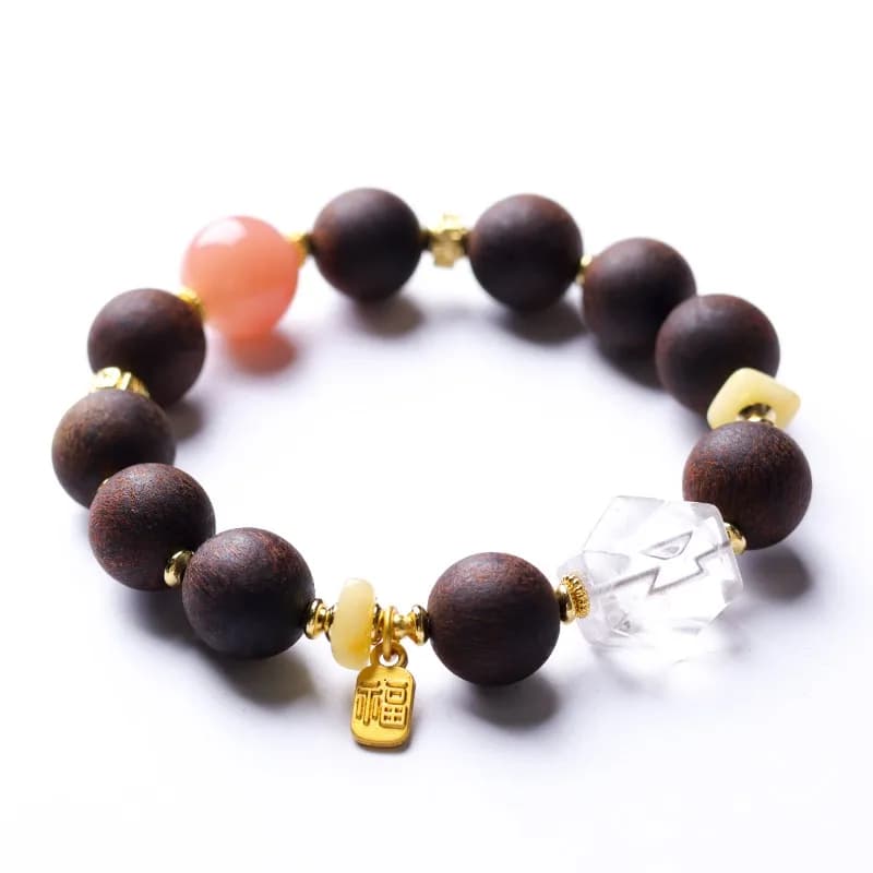 Bracciale singolo con cristallo bianco naturale sfaccettato in cera d'api Yanyuan Agala Dalbergia Odorifera, regalo