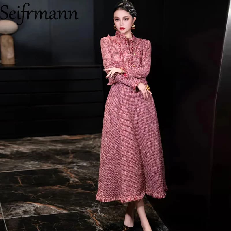 Seifrmann 2026 Primavera Donna New Fashion Girocollo Manica lunga Monopetto Nappa Cappotto + Canotta Abito Due pezzi Set