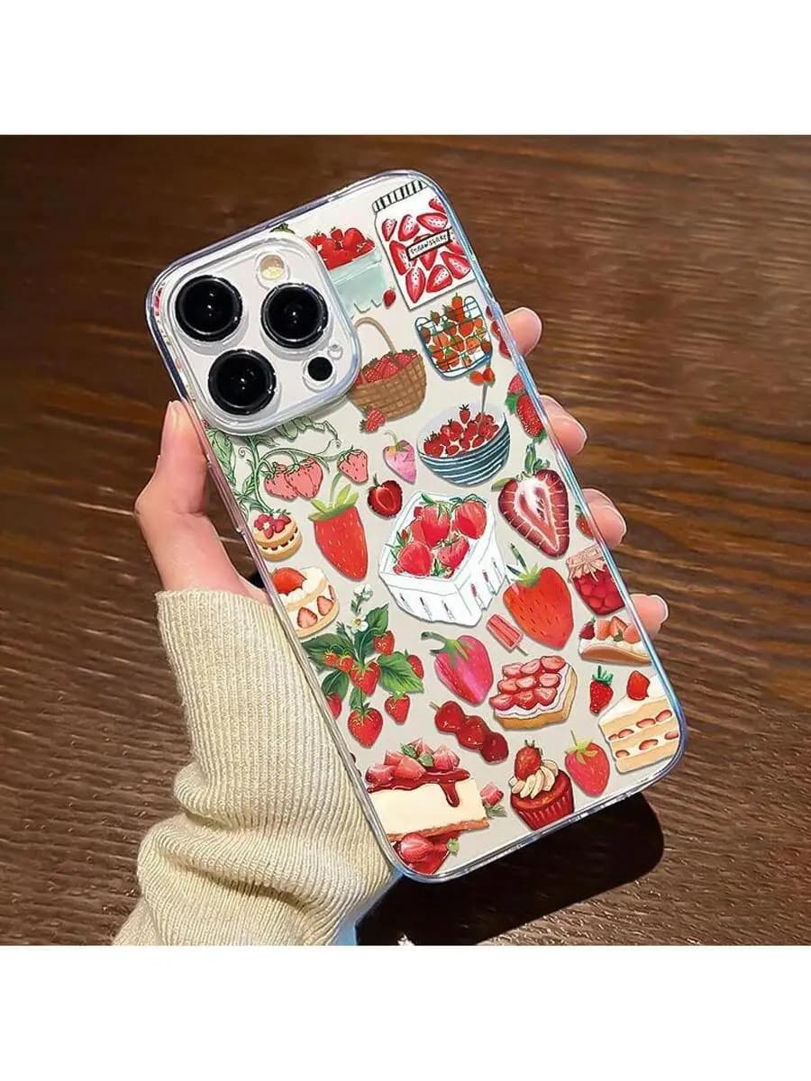 Strawberry Pattern Phone Case For iPhone 11 12 13 14 15 16 Series Protective Cover