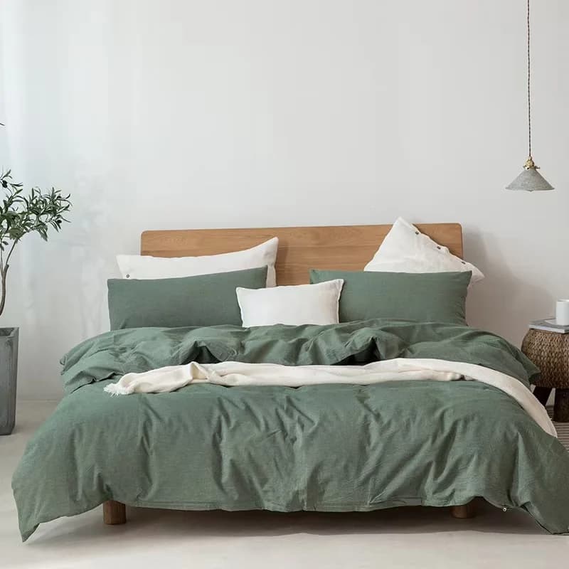 Set biancheria da letto in 4 pezzi lavato tinto in filo di cotone 100%, tinta unita e scozzese, dimensioni singole/doppie, copripiumino e lenzuolo con angoli