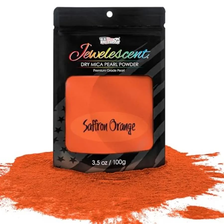 Jewelescent Mica Pearl Pigment Powder, Saffron Orage 3.5 oz 100g Pouch - Cosmetic Grade, Epoxy Resin Color Pigment, Mica Powder