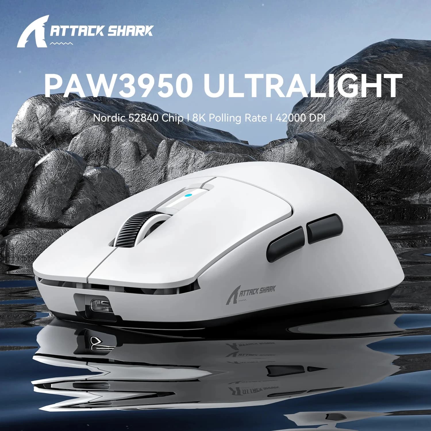 Mouse da gioco wireless leggero Attack Shark R6, mouse per computer con sensore PAW 3950Max con Nordic 52480, pollame 8KHz