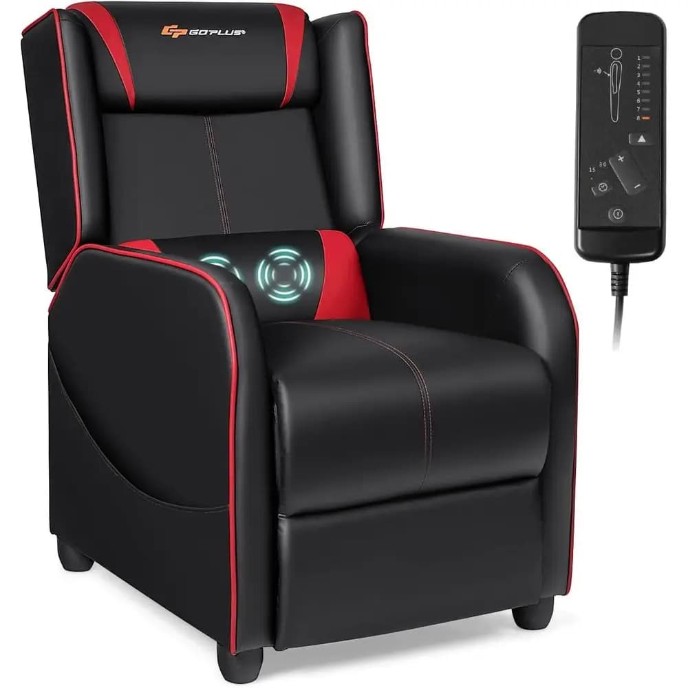 Poltrona Reclinabile Ergonomica in Pelle PU per Gaming con Poggiapiedi, Poltrona Regolabile per Soggiorno e Home Theater (Rossa)