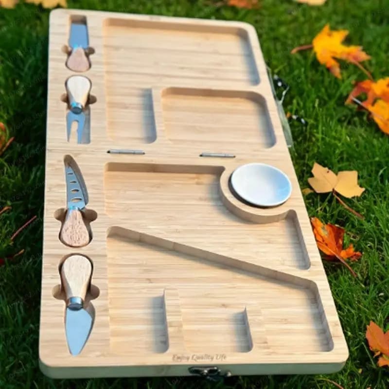 Portable Foldable Cheese Cutting Board, Multifunctional Kitchen Serving Tray for Fruits Snacks