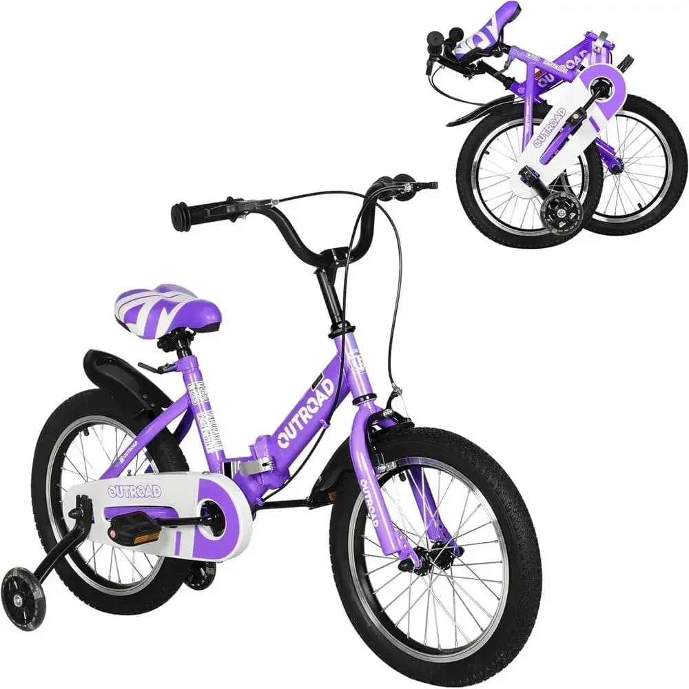 Children's Bikes 14-18 Inch, Adjustable Training Wheels, LED Lights, Suitable for Ages 3-10