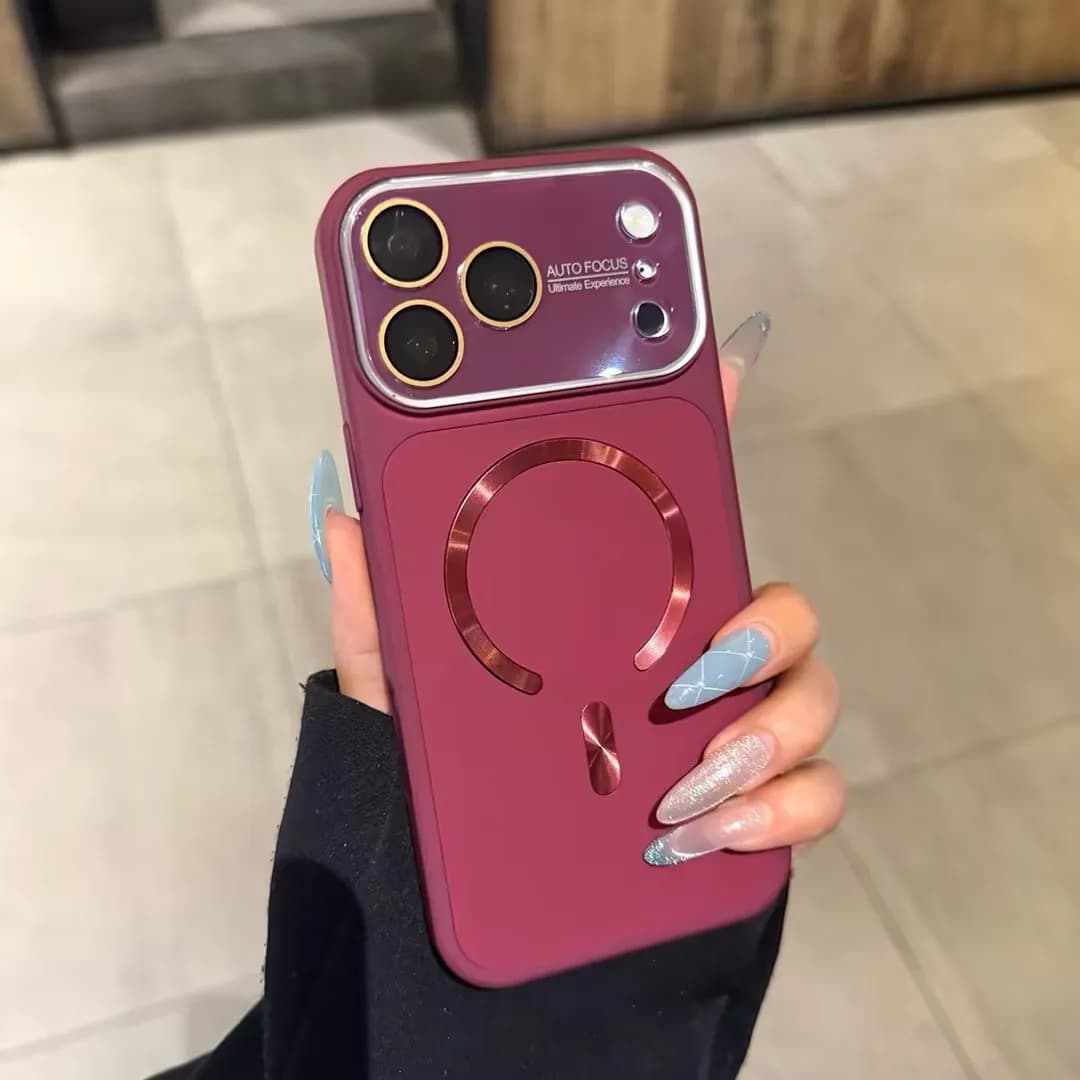 Luxury For Magsafe Magnetic Case For iPhone 18 17 16 15 14 Pro Max Silicone Texture Shockproof Erasable Glass Lens Protect Cover