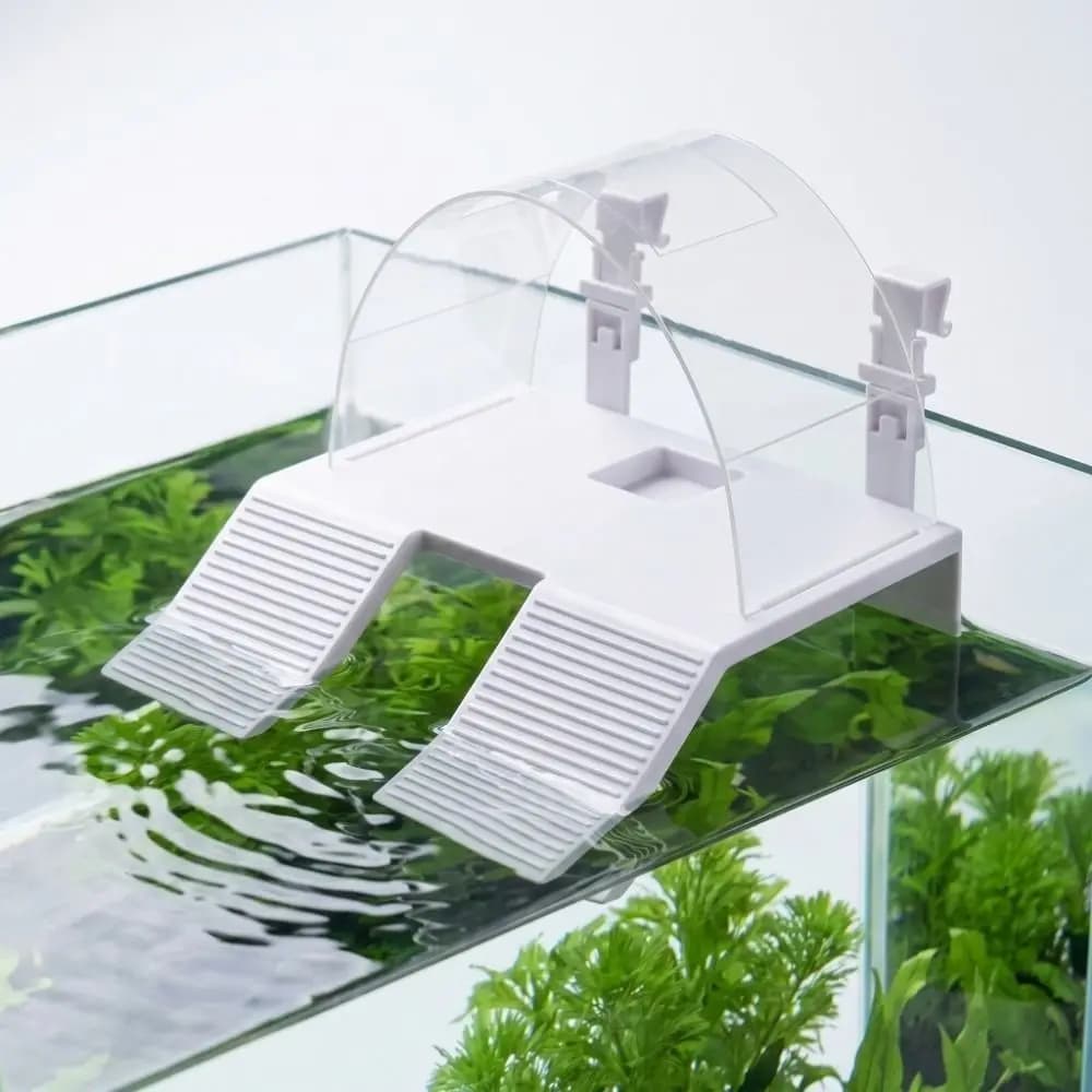 Piattaforma Sospesa a Doppia Rampa per Tartarughe, Rimovibile con Ganci, Piattaforma per Acquario con Ventose, Contenitore per Alimenti