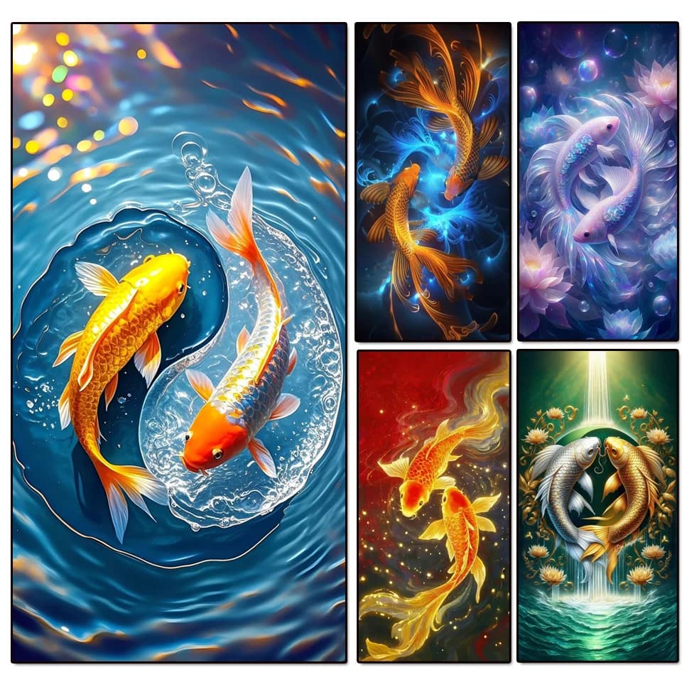 New Arrival 5D DIY Diamond Art Painting Kit yin-yang Fish Full Diamond Mosaic Cross Stitch koi Fish Embroidery for Home Decor