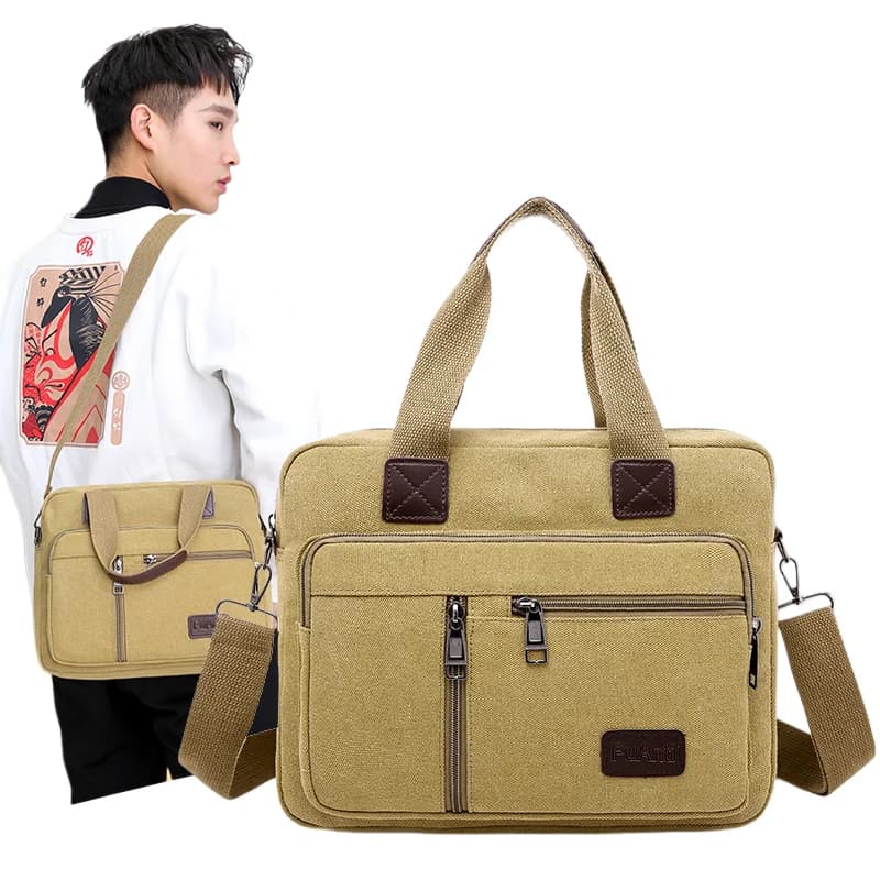 Men's Shoulder Bag in Canvas Travel Bag Multilayer Shoulder Bag Large Capacity Travel Bag For Students Shoulder Bag For Leisure