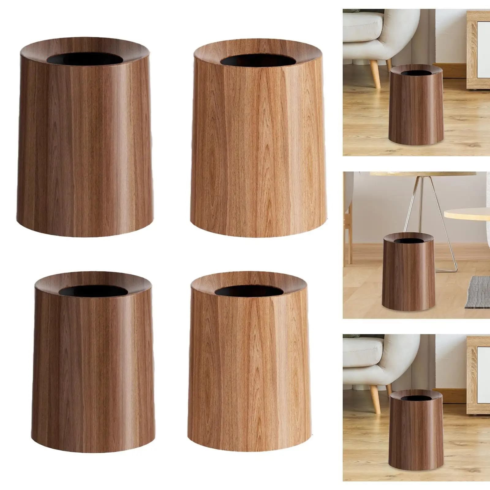 Cestino per Rifiuti Effetto Legno, Design Vintage, Contenitore per Riciclaggio, Elegante Cestino Rotondo per Camera degli Ospiti, Ingresso, Ufficio, Casa, Studio