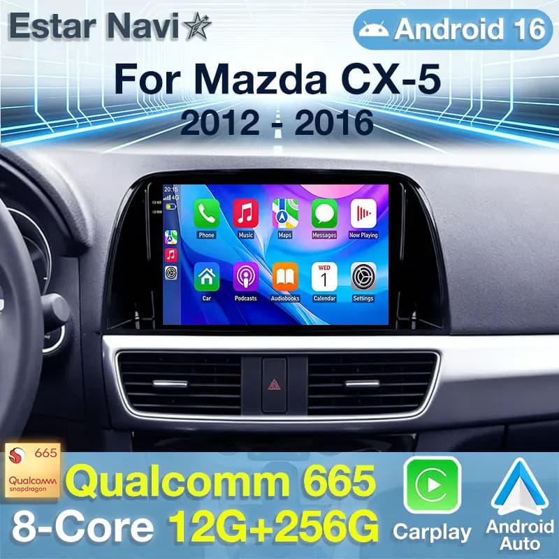 Autoradio Android 16 Carplay Auto per Mazda CX5 2012 2013 2014 2015 Schermo QLED 2K Lettore GPS Multimediale Wifi 4G BT Navigazione