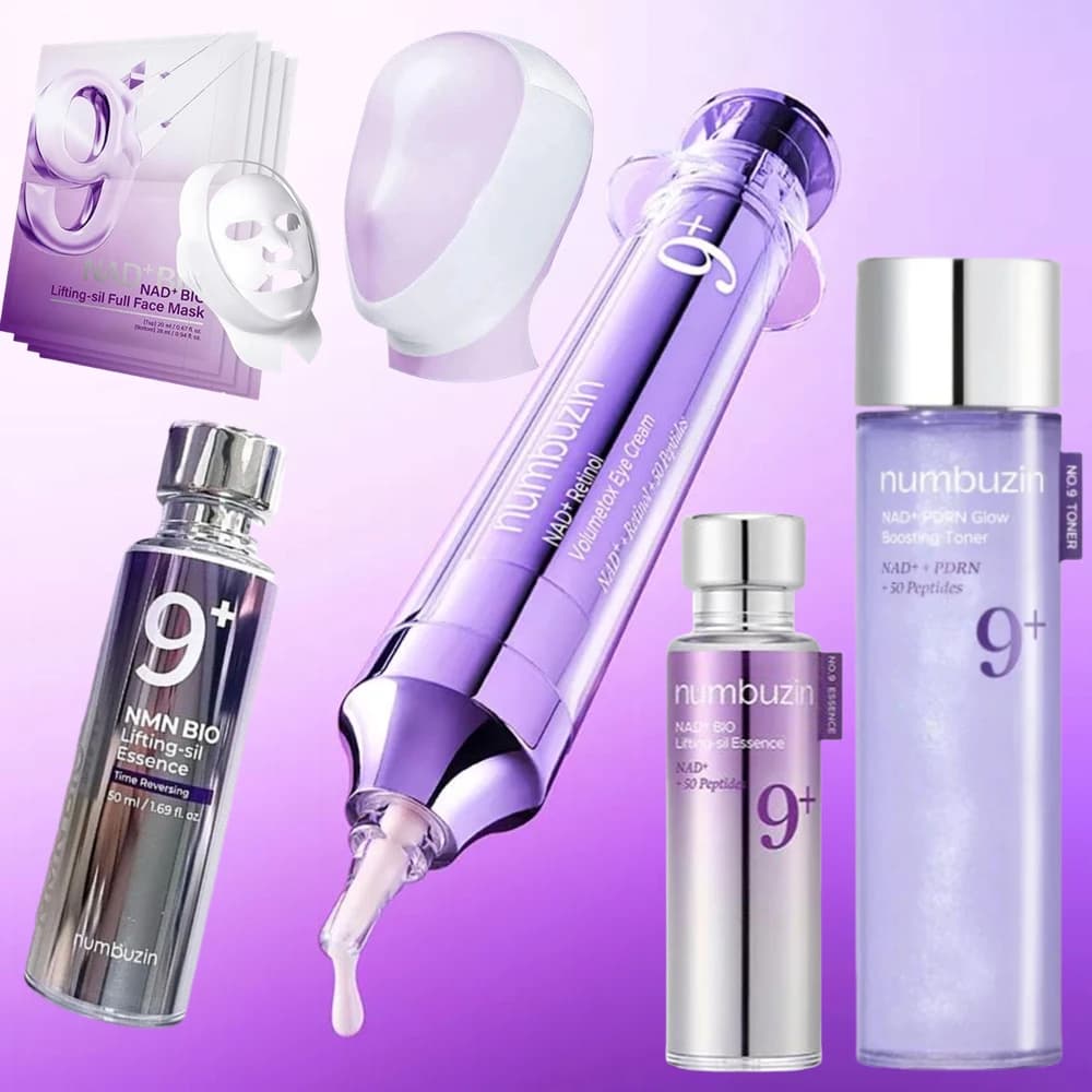 Numbuzin NO.9 NMN NAD+ Set Skincare - Crema Contorno Occhi al Retinolo, Essenza Rinnovante, Tonico Illuminante, Rassodante, Riduce le Occhiaie, Coreano