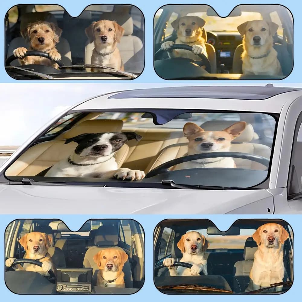 Parasole Retrattile per Auto a Forma di Cane, Protezione Antiabbagliamento e UV per Finestrino Anteriore