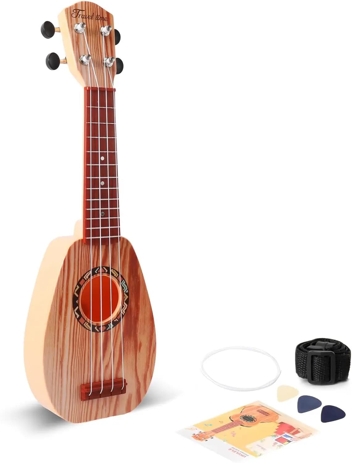 Chitarra Giocattolo per Bambini da 17 Pollici, Mini Ukulele per Bambini con 4 Corde, Suoni Nitidi, Adatta per Principianti (Legno)