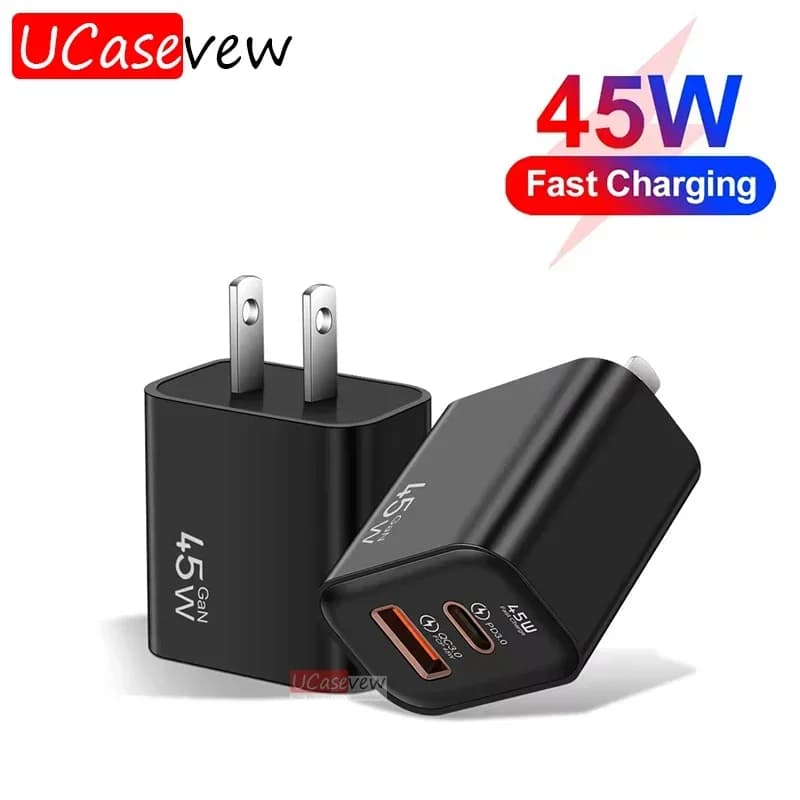 Adattatore per telefono cellulare a ricarica rapida USB 3.0 PD GaN da 45 W per iPhone 15 Xiaomi Samsung S23 Adattatore per caricabatterie da muro Huawei