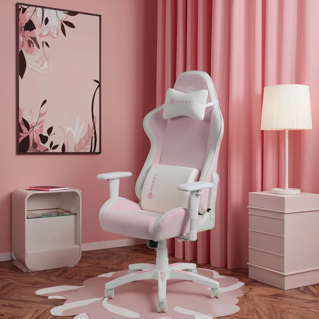 Sedia Ergonomica Direzionale Rosa Carina e Regolabile con Braccioli 4D, Sollevamento a Gas a 4 Stadi, Materiale in Tessuto e Funzione Rinfrescante per Gaming