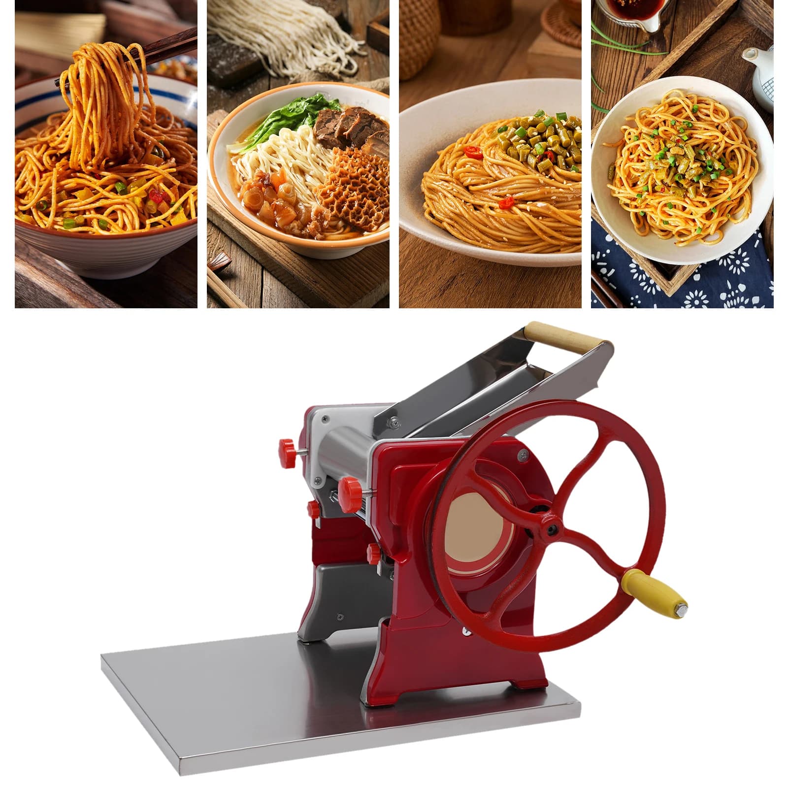 Stainless Steel Pasta Manual Roller Maker Machine Adjustable Thickness Tabletop Noodles Cutter for Restaurant Use