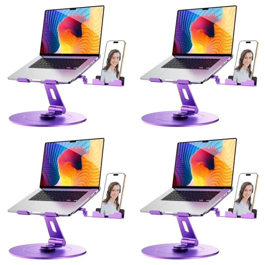 Supporto per Laptop con Porta Telefono, Supporto Regolabile per Laptop con Base, Supporto Ergonomico in Alluminio per Computer, Supporto da Scrivania