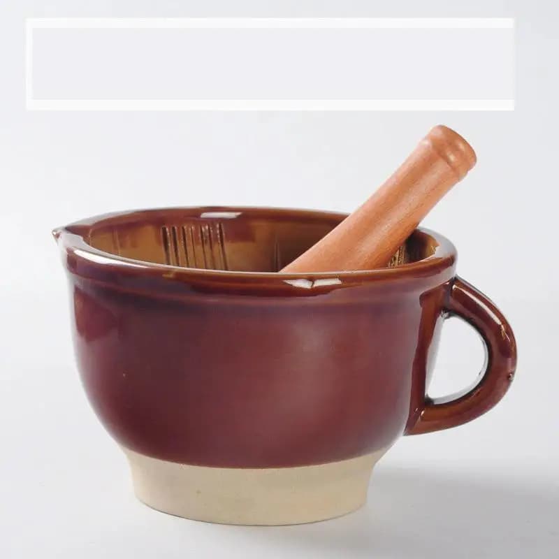 Ceramic Mortar And Pestle Set With Natural Wood Pestle Non Slip Base Perfect For Kitchen Grinding Spices Herbs Garlic