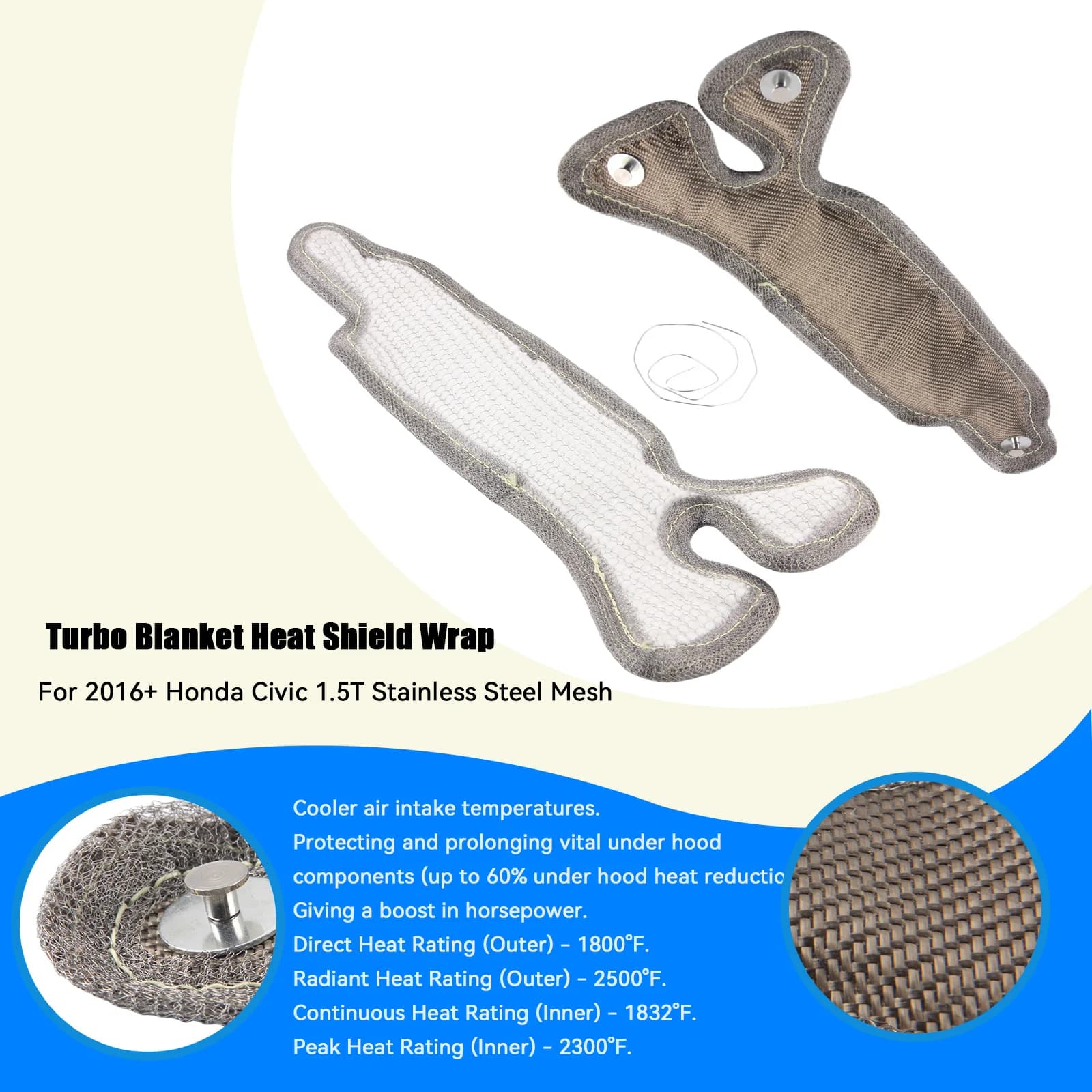 Per il 2016+ Honda Civic 1.5T Titamium Basalt Fibra Turbo Coperta Scudo termico Avvolgente Maglia in acciaio inossidabile