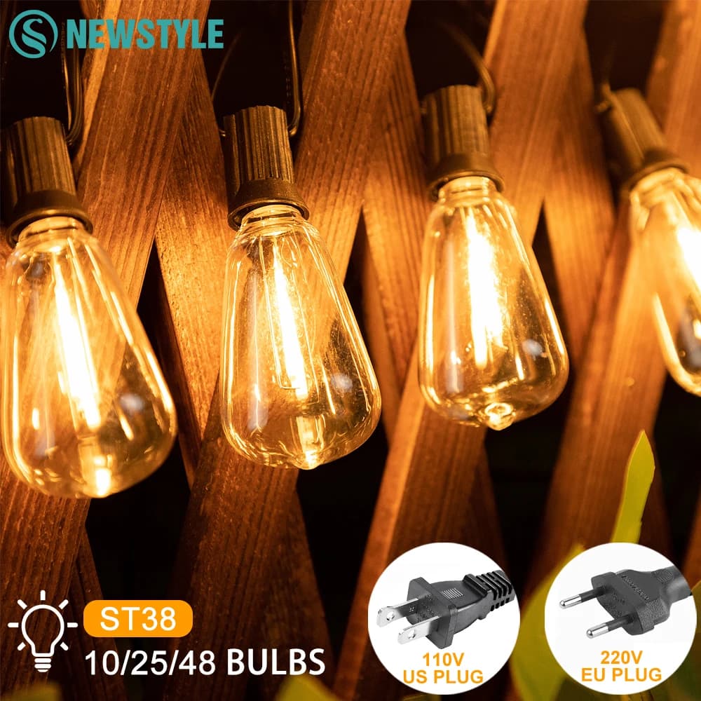 Luci a corda per esterni ST38 Luci a sospensione per patio a LED 110V / 220V con lampadine in plastica impermeabili per illuminazione da giardino Decorazione esterna